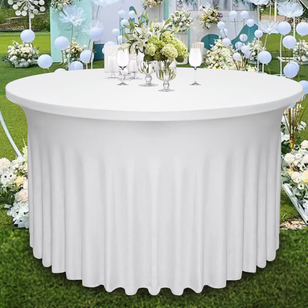 4 Pack 60" Diameter x 30" Height Black Round Table Skirt | Fits 5FT Round Tables |Polyester Spandex Round Table Cloths with Skirt|Stain 、Wrinkle Resistant、 for Wedding,Party,Dining,Banquet