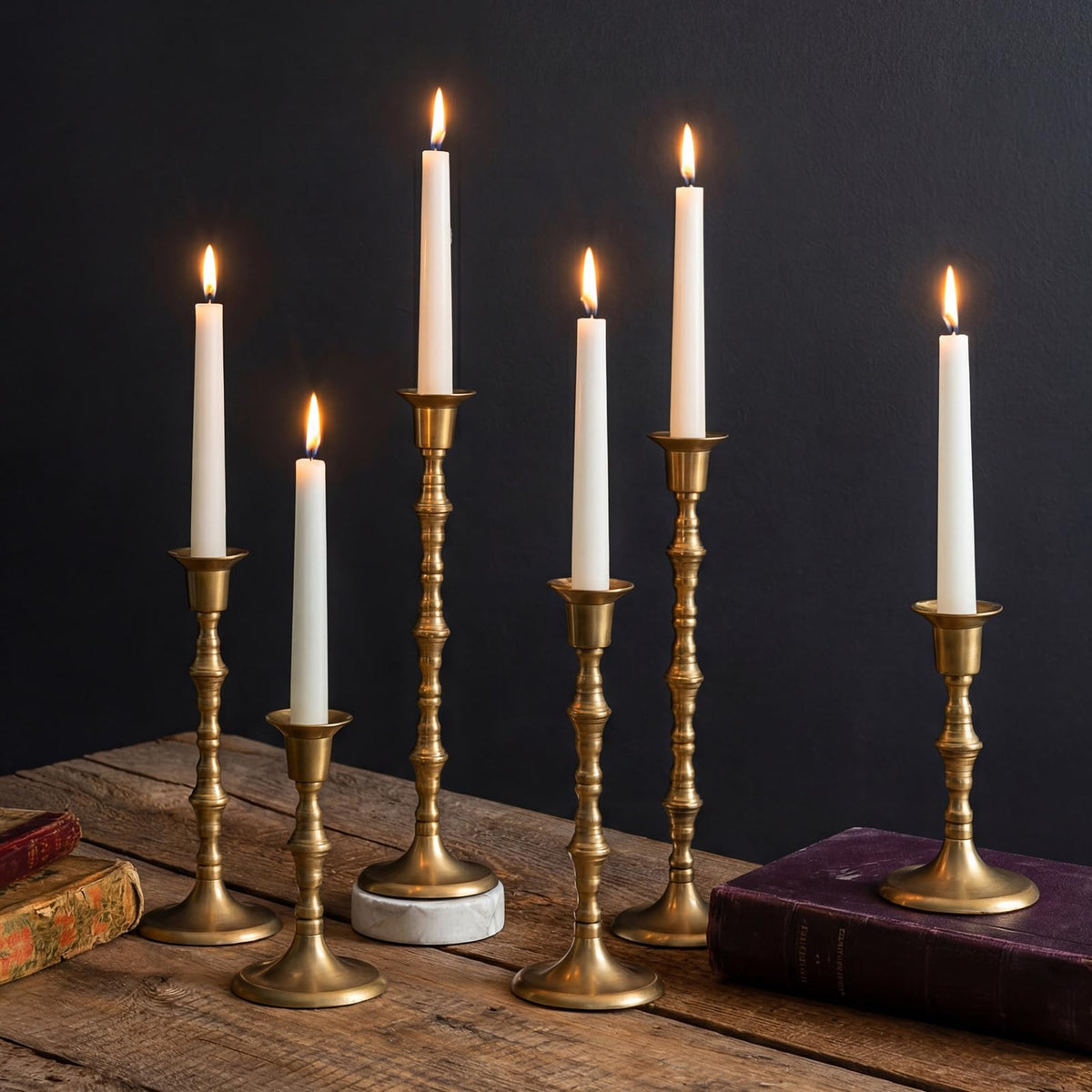 Nuptio Candle Holder Taper Candlestick Holders Gold Candle Holders for Unity Candles Metal Long Stem Candle Holders Set of 6 Home Decorations for Living Room Bathroom Dinner Table Cafe Table