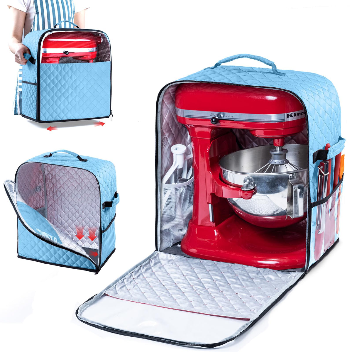 BAGSPRITE Stand Mixer Cover with Appliance Sliders Base Compatible with KitchenAid Mixer-Storage Bag for 4.5/5 Quart with Pockets for Kitchen Aid Accessories and Attachments