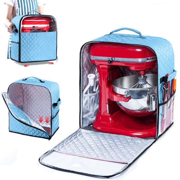 BAGSPRITE Stand Mixer Cover with Appliance Sliders Base Compatible with KitchenAid Mixer-Storage Bag for 4.5/5 Quart with Pockets for Kitchen Aid Accessories and Attachments