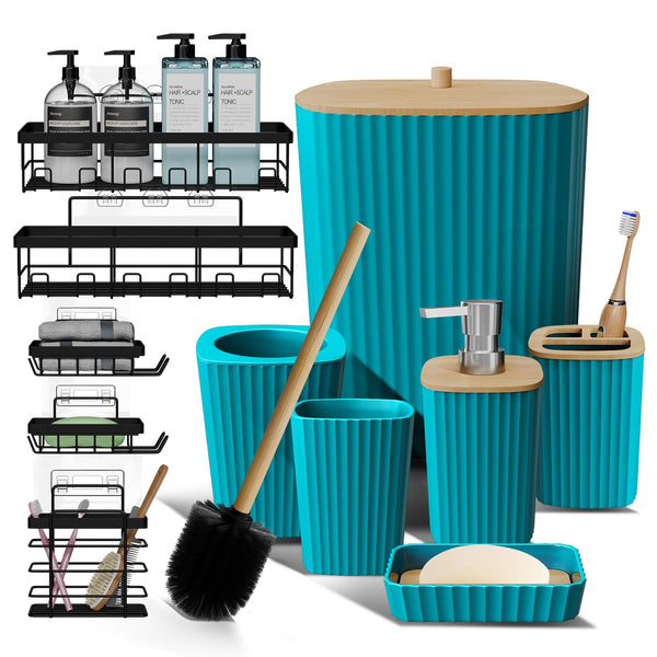 Clara Clark Bathroom Set - Sage Green Bathroom Accessories Set, 6PC Bathroom Accessory Set, Bathroom Sets with Bathroom Rugs, Toilet Brush, Trash Can & Soap Dispenser