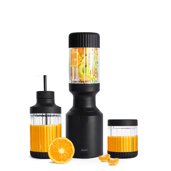 The Beast Mini Blender Plus | Mini Countertop Kitchen Blender | Blend Smoothies and Shakes, Dressings, Sauces, Dips | Extra Vessels, Straw Cap and Straws Included | 600W (Terra)