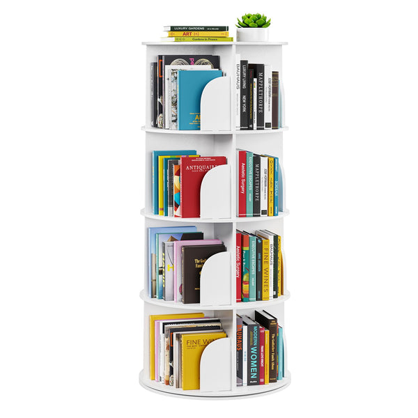 SpaceAid 2 Tier Rotating Bookshelf Tower, Spinning Bookcase Lazy Susan, Revolving 360 Book Shelf Storage Round Carousel, Vertical Rotate Turning Spiral Corner Organizer, White
