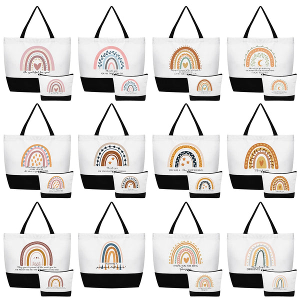 24 Pcs Thank You Gifts Bag Bulk for Volunteer Women Canvas Tote Bag for Team Coworker Social Worker Nurse Teacher Staff, Multicolor, 18.5 x 15 x 4.7 inches / 48 x 38 x 12 cm