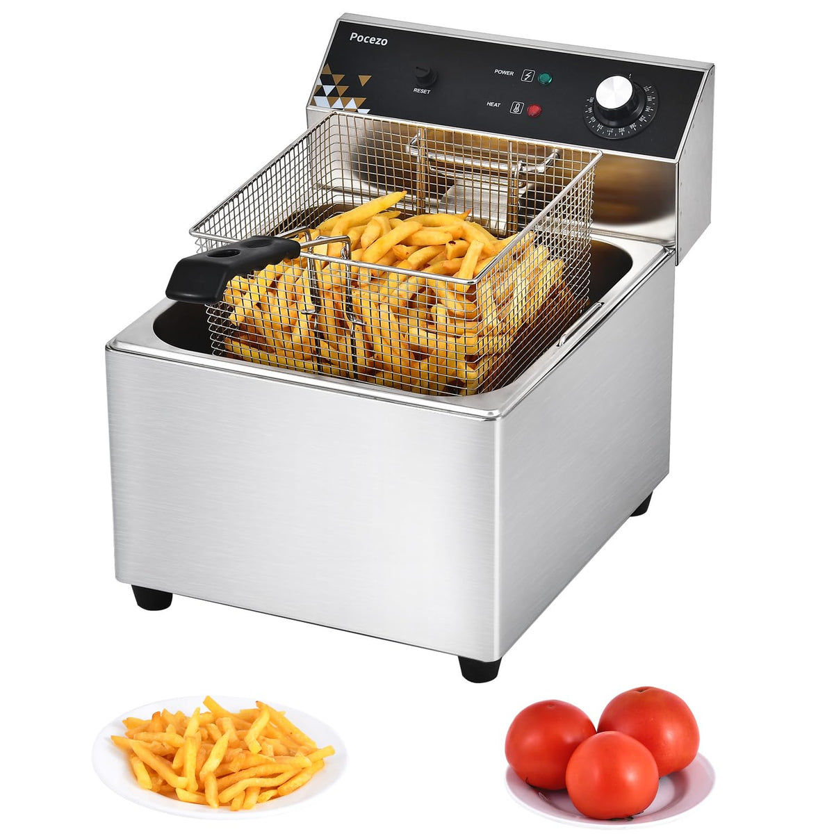Commercial Deep Fryer with Basket, 3400w 19.7Qt Oil Tank/ 8.9Qt Basket x 2, 0.6mm Thickened Stainless Steel Countertop Electric Fryer for Home Use, Oil Fryer with Double Overheat Protection
