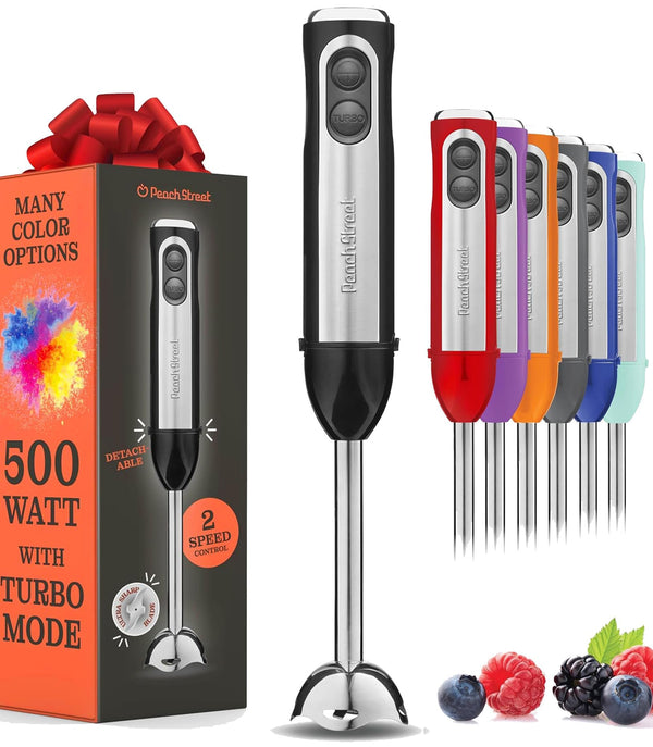 Powerful Immersion Blender, Electric Hand Blender 500 Watt with Turbo Mode, Detachable Base. Handheld Kitchen Blender Stick for Soup, Smoothie, Puree, Baby Food, 304 Stainless Steel Blades