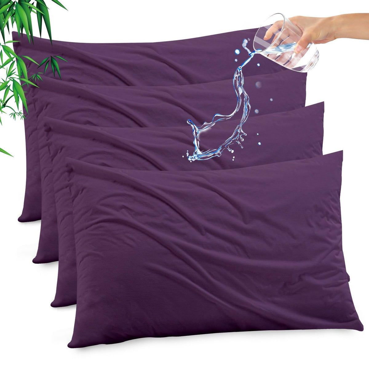 Gogreen Bamboo Rayon Waterproof Pillow Protector, Breathable Pillow Cover, Warm Pillow Case Protector with Zipper, Soft Terry Pillow Case Cover with Zipper (4 Packs, Queen 20"x30", Grey)
