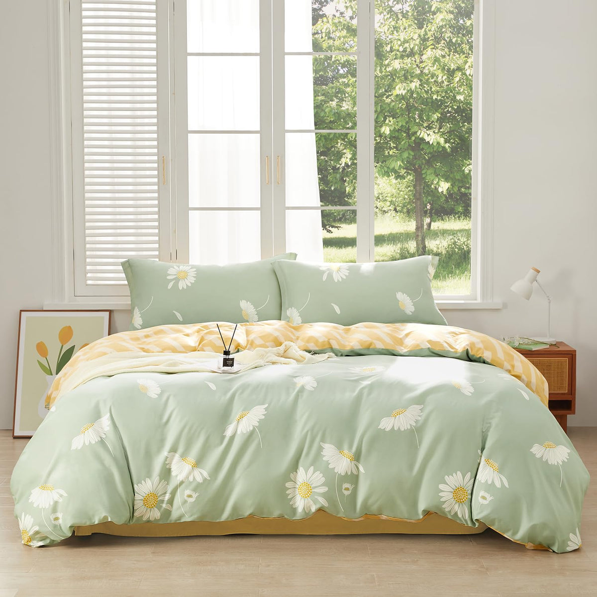 SAPHREAS Green Vine Duvet Cover Full Size Set 3pcs Abstract Botanical Plant Leaves Bedding Comforter Cover Set Garden Style 1 Duvet Cover 2 Pillow Shams, Comforter Not Included