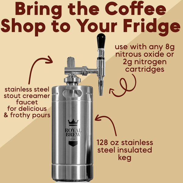 Royal Brew Nitro Cold Brew Coffee Maker Home Keg Kit System (H1 Stainless Steel 128 oz)