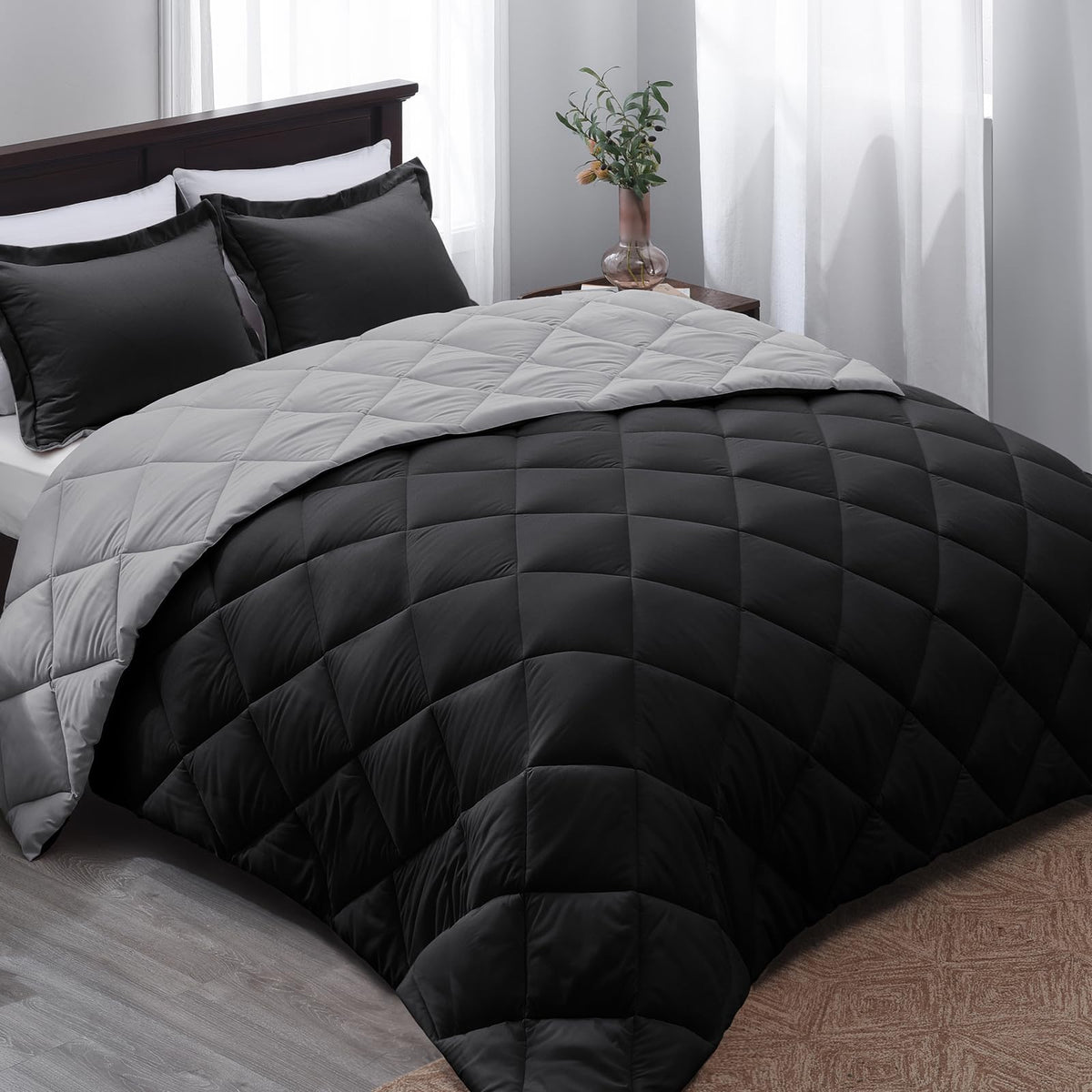 Basic Beyond Queen Duvet Set - Navy Blue and Green Buffalo Plaid Duvet Set, Queen Down Alternative Bedding Set for All Season (1 Duvet with 2 Pillowcases, 223x233cm)