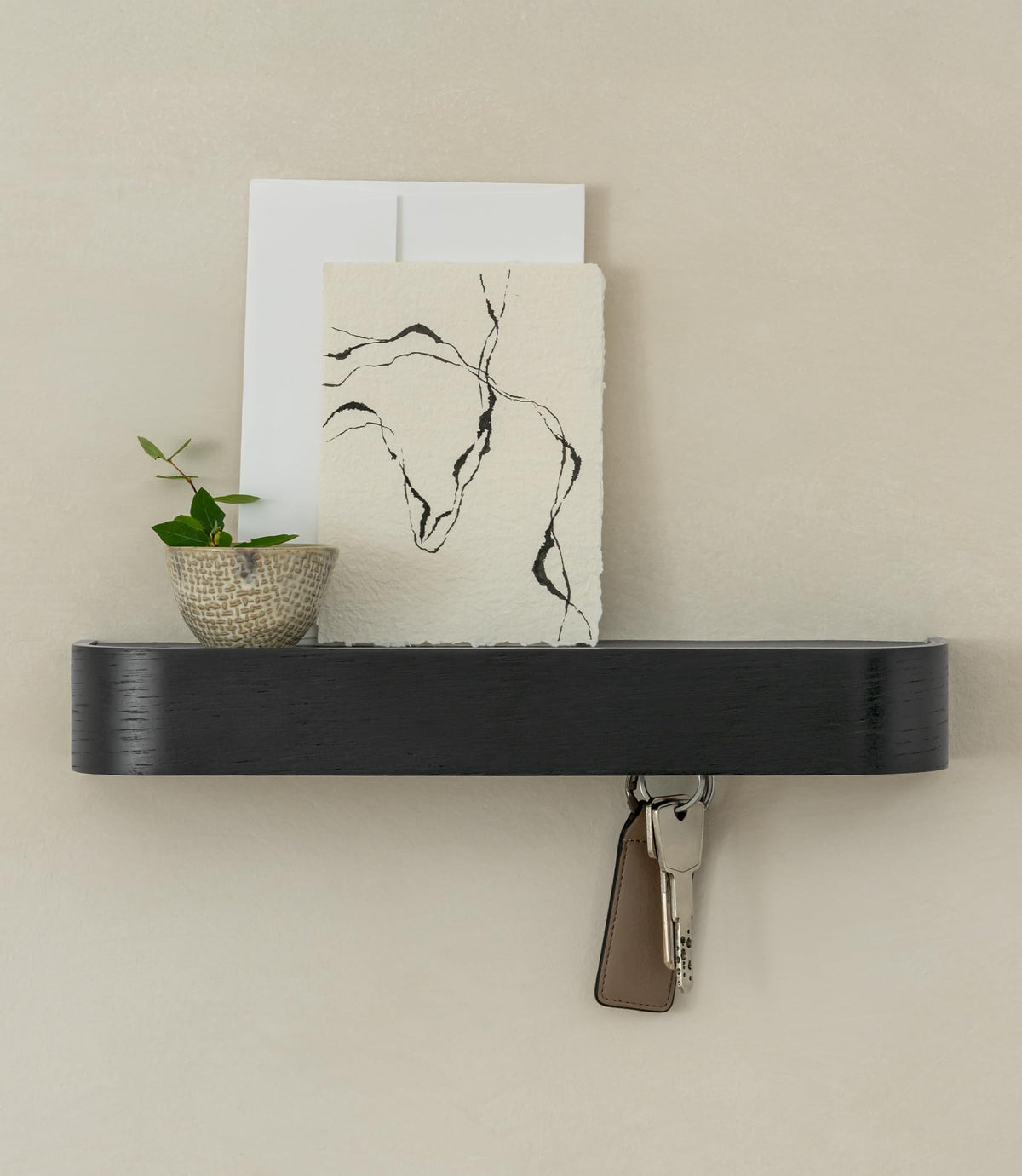 Kazai. Key Holder 'Toke' | Minimalist Key Hook Design from Berlin | Modern Key Holder Wall Mount with Wooden Shelf | Key Rack for Wall as Entryway Organizer | Walnut