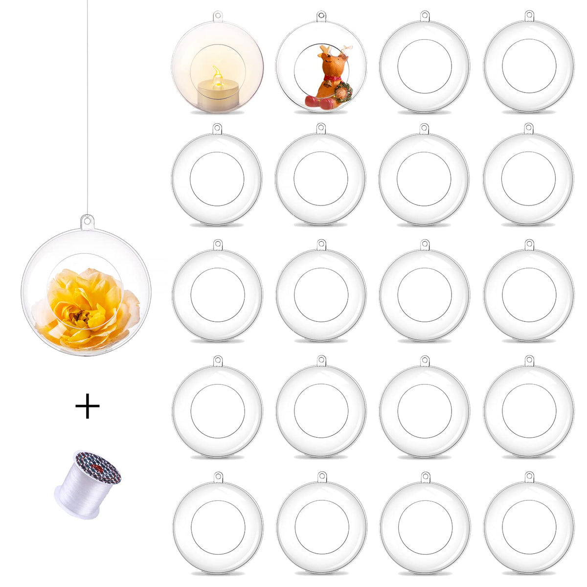 Tealight Holders Globes Fillable Acrylic: Bulk Hanging Tea Light Ball Bulb 3.15'' Ornaments Fillable for Party Wedding Centerpiece Christmas Home Decorations DIY, 100 Pcs
