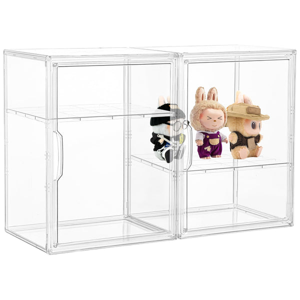 Acrylic Display Case, 2 Tier Clear Plastic Stackable Storage Bins with Magnetic Lids, Figure Display Case for Collectibles Cosmetic Acrylic Box, 2 Pack LXLXXL
