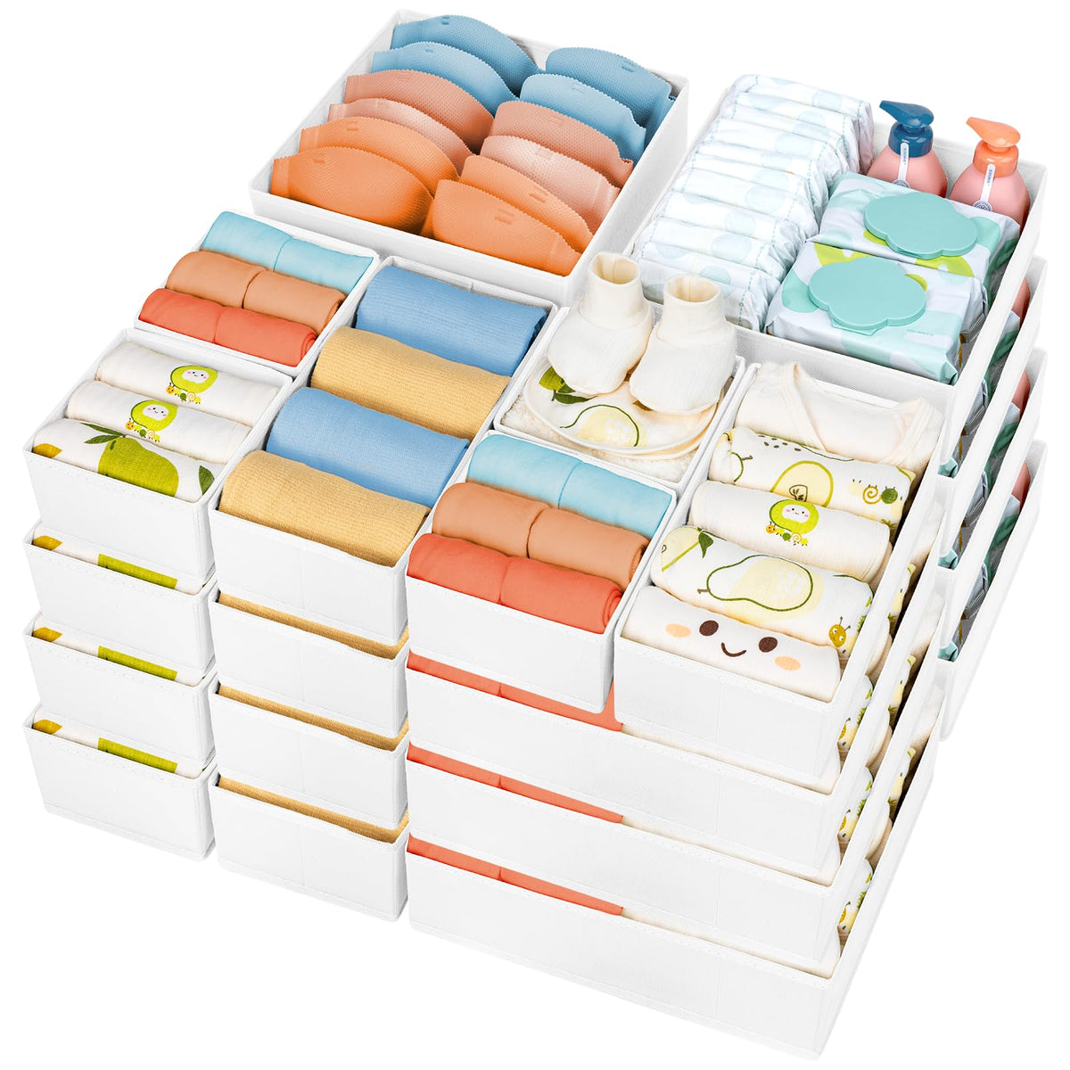 DIMJ Drawer Organizer Clothes, 26Pack Dresser Organizer, Foldable Closet Organizers and Storage, Fabric Dresser Bins, Drawer Dividers for Nursery, Baby Clothes, Underwears, Sock,Black
