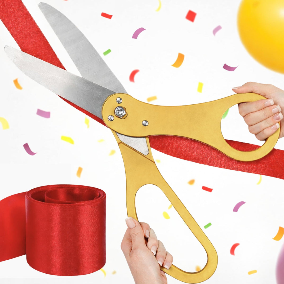 Gold Ribbon Cutting Ceremony Kit - 20 Inch Giant Gold Scissors with Red Ribbon for Grand Openings, Inaugurations and Special Events