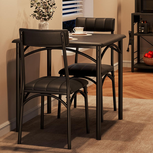 GarveeHome Dining Table Set for 2, Kitchen Table with 2 Upholstered Chairs, Wood Square Dining Table and Chairs Set for Small Space, Apartment, Dinner, Rustic Brown