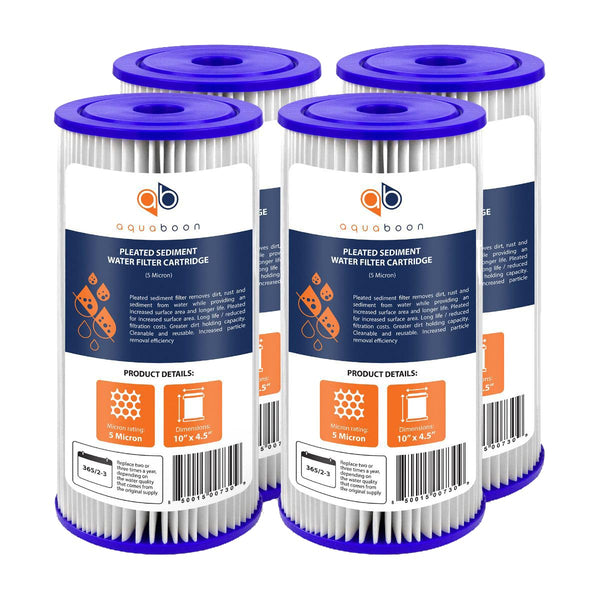 Aquaboon 1 Micron Pleated Sediment Water Filter 10 x 4.5 Cartridge - Whole House Water Filter Replacement - Whole House Water Filters Cartridges Compatible with Well Filters FXHSC, R50-BBSA, 20-Pack