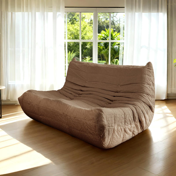 Fireside Loveseat Mid-Century Armless Sofa — Twin-Size Floor Lounger in Soft Premium Corduroy, Foam-Filled Accent Chair for Living Room or Bedroom (Ivory, Two Seater)