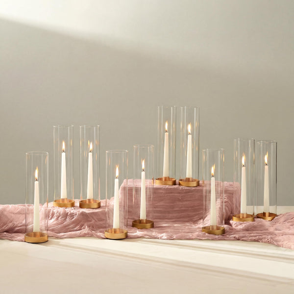 NUPTIO Black Taper Candle Holders: 10 Pcs Bulk 11.81 inch Tall Hurricane Glass Candlestick Tapered Holder Windproof Modern Clear Candles Stand for Outdoor & Indoor Wedding Party Holiday Centerpiece