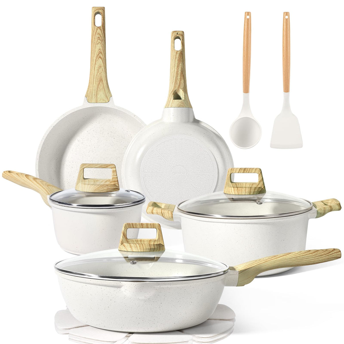 GiPP Nonstick Pots and Pans Set,10Pcs Induction Cookware Sets,Non Stick Granite Cooking Set with Frying Pans,Saucepans,Suitable for All Stoves