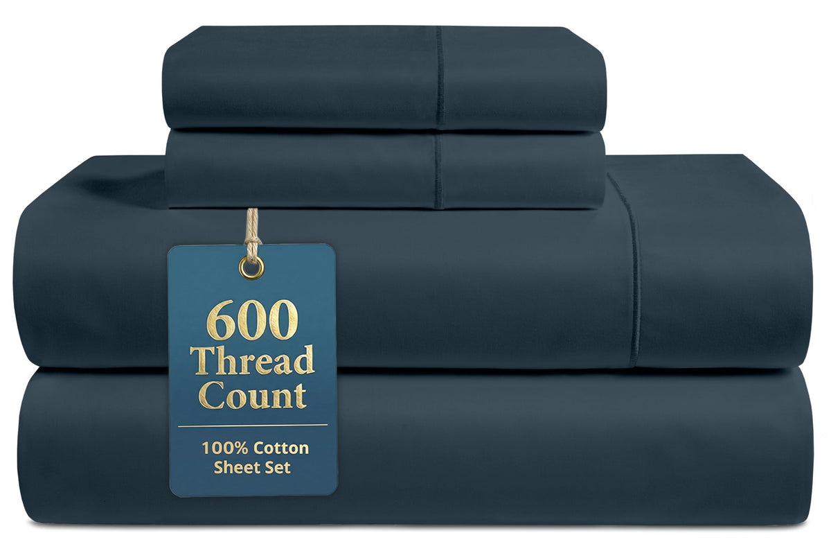 LANE LINEN 100% Mercerized Cotton 600 Thread Count Cal King Sheet Sets, Ultra Soft & Comfy Sateen Weave for Silky Touch Finish, Hotel Like Thick Bedding Sheets & Pillowcase Set, Machine Wash -Silver