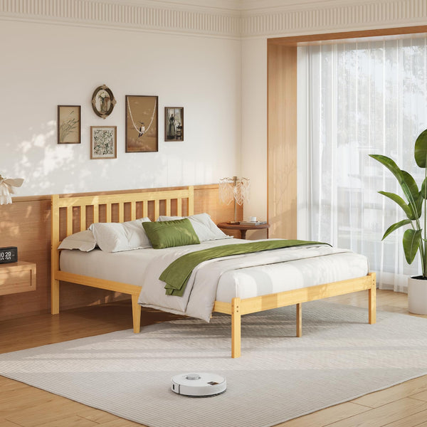 Askeld Wood Twin Bed Frame with Headboard, 12 Inch High Solid Bamboo Platform Bed No Box Spring Needed, Mid-Century Heavy Duty Bedframe, Easy Assembly, Noise Free