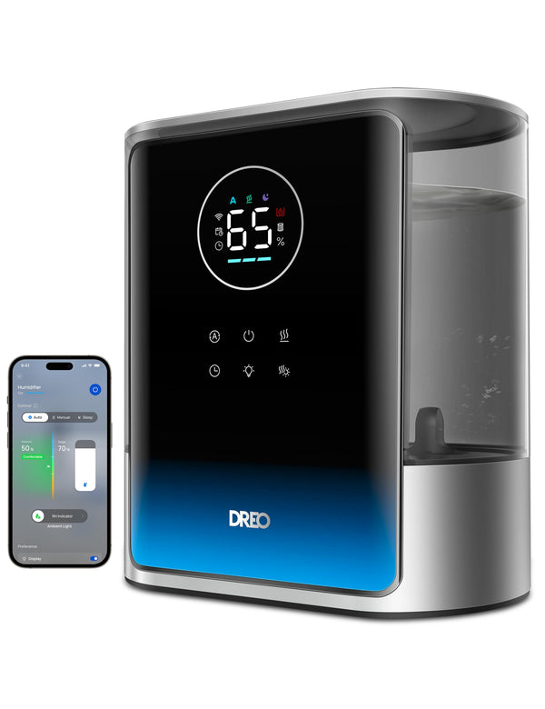 Dreo 8L Smart Humidifiers for Bedroom 600ft², 80H Runtime Warm&Cool Supersized Mist Humidifier for Large Room Indoor, Quiet Whole House humidifier for Baby, Plants, with Alexa/Google, Silver, HM717S