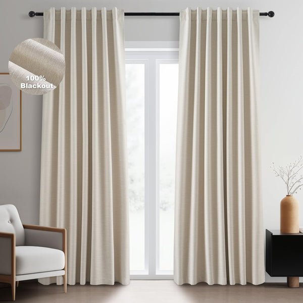 Oatmeal blackout curtains, 105 inch