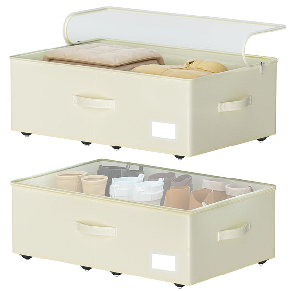 EE-RoomWorld Under Bed Storage with Wheels, No Assemble Required 12 inches height Under Bed Storage bins,Large capacity Rolling Underbed Shoe Storage containers，dorm underbed storage drawers