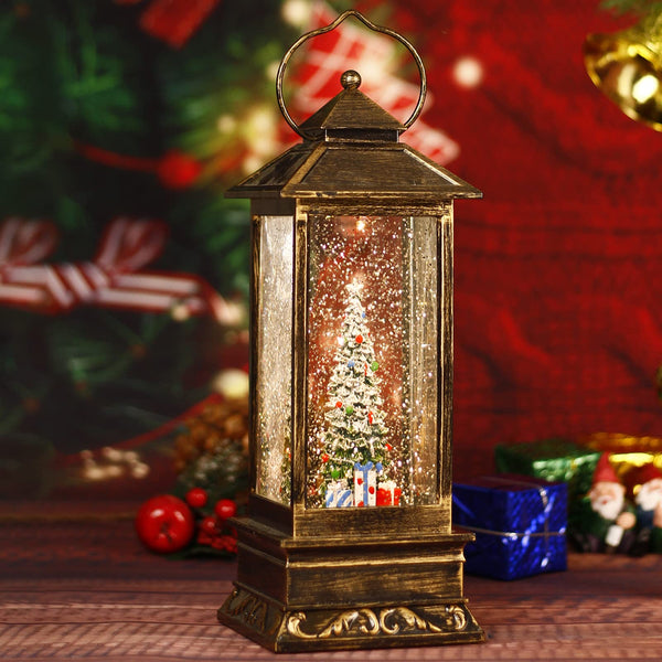 Snow Globe Christmas Lantern Decorations, Musical Snow Globe Lantern with Swirling Glitter, Christmas Tree Lighted Holiday Party Gifts and Decorations