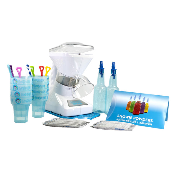 SNOWIE - Little Snowie Max Snow Cone Machine - Premium Shaved Ice Maker, With Powder Sticks Syrup Mix, 6-Stick Kit, White