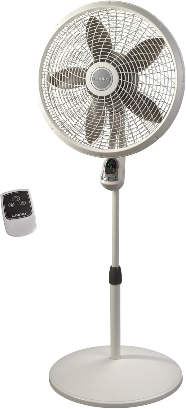 Lasko Cyclone Pedestal Fan, Oscillating, Adjustable Height, Remote Control, Timer, 3 Speeds, for Bedroom, Kitchen, Office and Living Room, 18'', White, 1885, Large