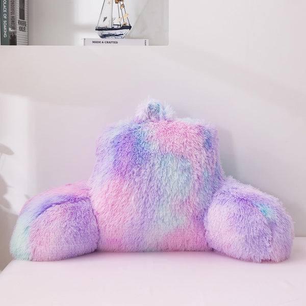 A Nice Night Faux Fur Reading Pillow Bed Wedge Large Adult Children Backrest with Arms Back Support for Sitting Up in Bed/Couch for Bedrest,whiteBlack