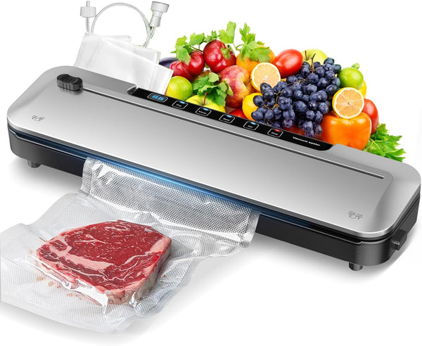 Vacuum Sealer Machine,75Kpa Precision Suction Power 6-in-1 Food Sealer with Digital Timer, Dry & Moist Food Modes, Compact Design with 10 Vacuum Bags & Bulit-in Cutter