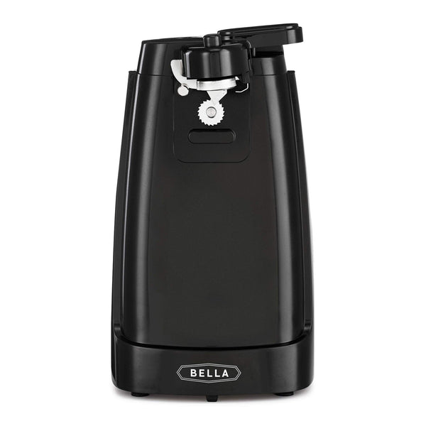 Bella Electric Can Opener and Knife Sharpener, Multifunctional Jar and Bottle Opener with Removable Cutting Lever and Cord Storage, Stainless Steel Blade, Black