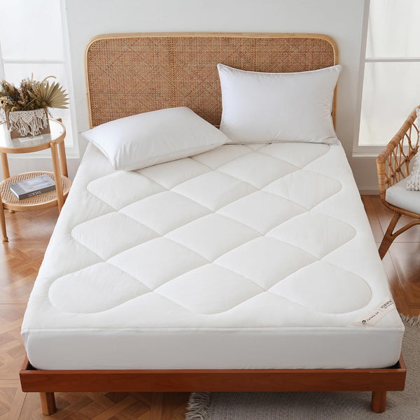 YOUR MOON Natural Wool Mattress Pad Twin – 450GSM Organic Australian Wool Mattress Topper, Quilted Fitted Mattress Bed Cover with 16" Deep Pocket, Hypoallergenic Cotton Cover (White)