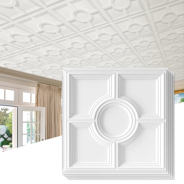 STICKGOO PVC Ceiling Tiles, Antique Gold Decorative Drop Ceiling Tiles 24 x 24in, 12 Pack Panels Cover 48 Sq. Ft