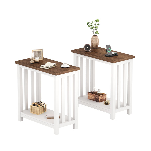 ChooChoo Mission End Tables Set of 2, Narrow Side Tables for Small Spaces, Night stands with Storage Shelf for Living Room and Bedroom, Espresso