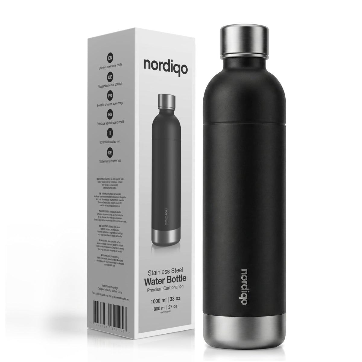Stainless Steel Bottle 1L | Compatible with Aarke Carbonator 3, SodaStream Duo & Plastic Bottles | Not for Crystal & Jet | No Expiry Date | Plastic Free