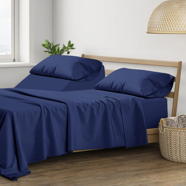 THREAD SPREAD 100% Cotton Split King Sheets for Adjustable Bed - 400 Series Glee Collection 5 PC Sateen Split Sheet Set, Soft, Breathable Cooling Sheets, 16" Deep Pocket Split King Sheet (Navy Blue)