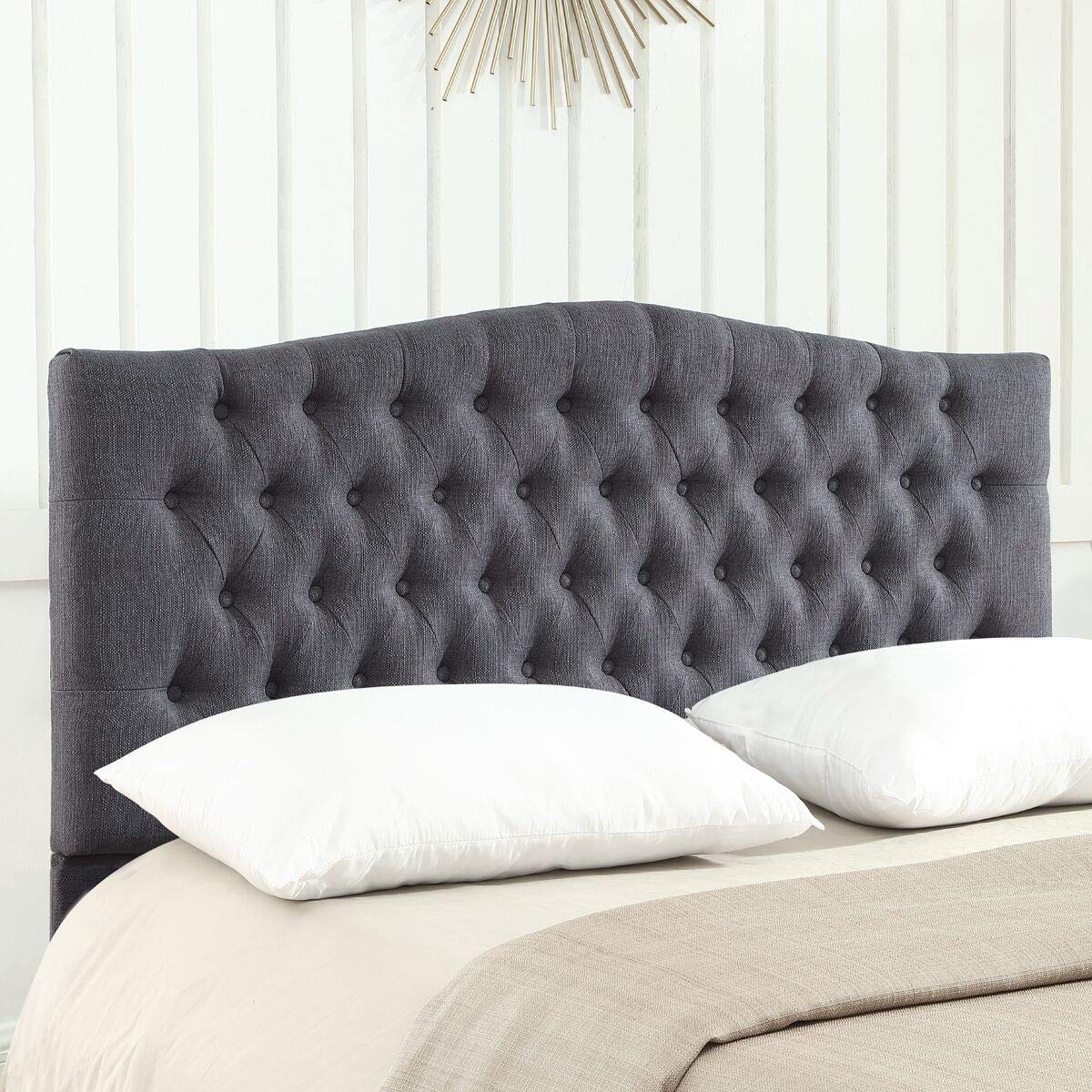 24KF Linen Upholstered Tufted Button King Headboard and Comfortable Fashional Padded King/California King Size headboard - Navy Blue