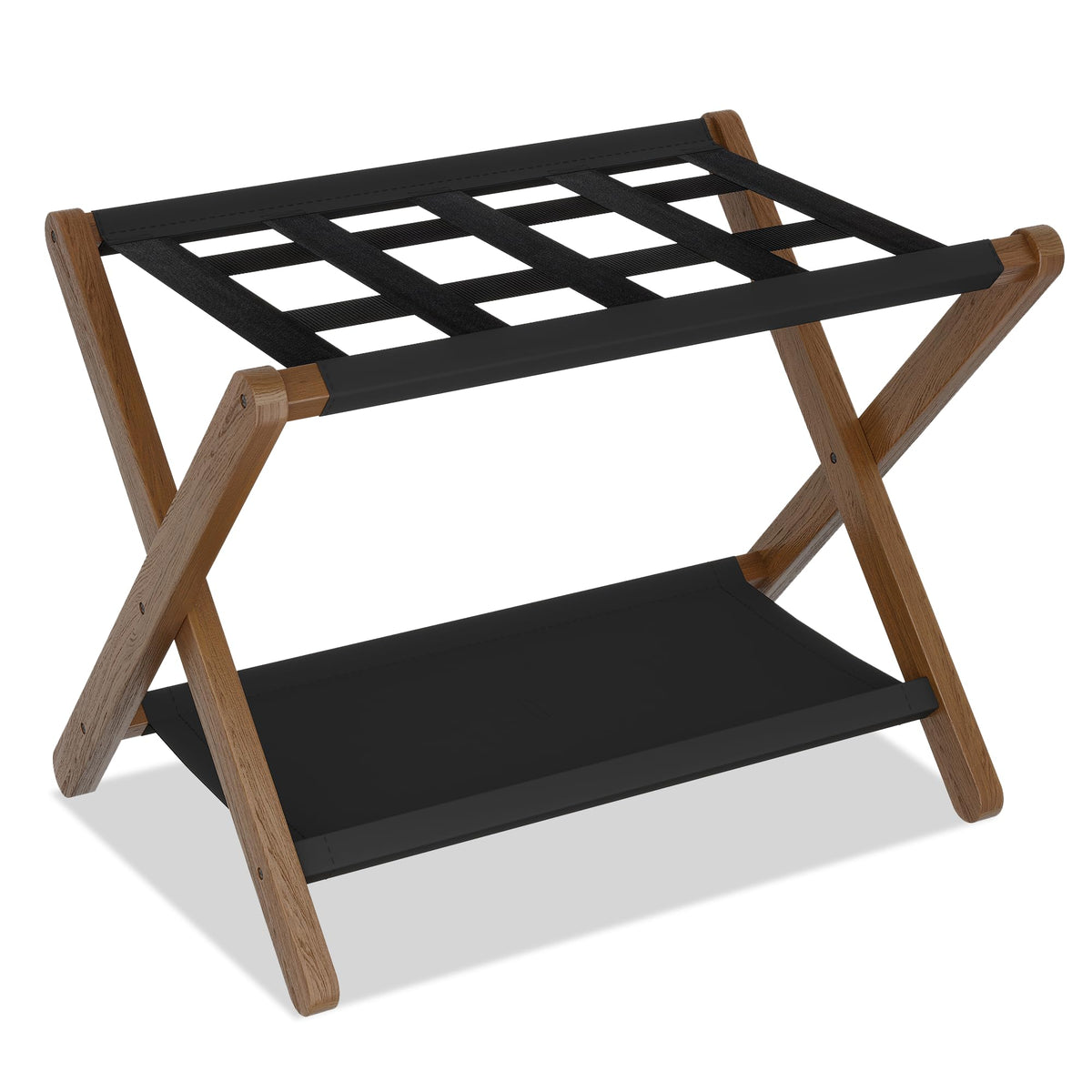 Heybly Luggage Rack, Pack of 2, Folding Suitcase Stand with Storage Shelf, Heavy-Duty Luggage Holder for Guest Room Bedroom Hotel, Holds up to 141 lb,Natural, HLR010N2