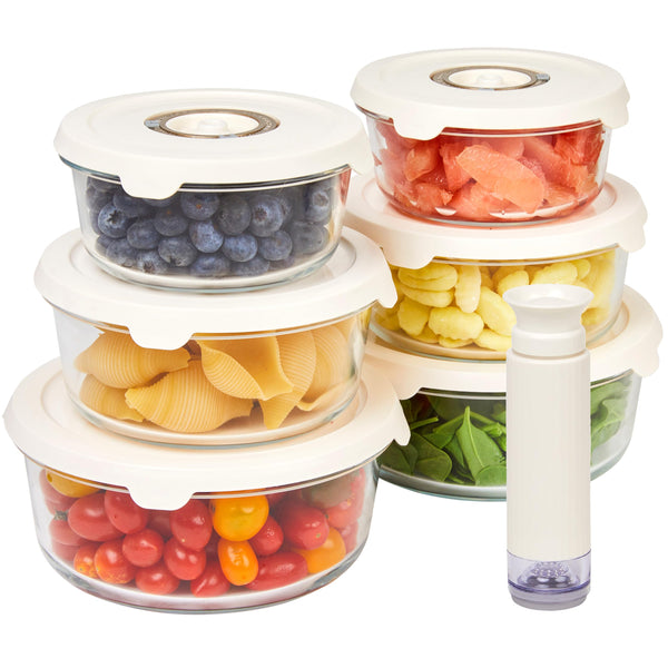 Hold N’ Storage - Vacuum Food Storage Containers, Set of 8 Glass Containers plus an Electronic Vacuum Pump – Keep Food Fresh Longer, BPA-Free Glass, Leak-Proof, Ideal for Meal Prep, Marinating.