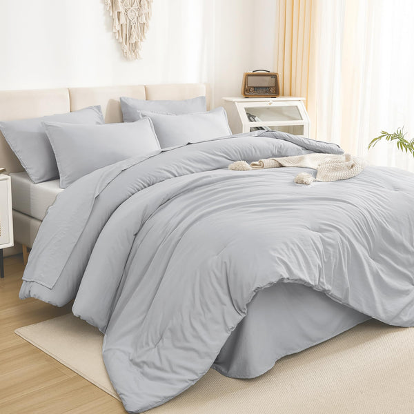 Litanika Comforter Full Size Set Blush Pink - 7 Pieces Bed in a Bag Full Bedding Comforter Sets, Plain Lightweight Bed Set with Comforter, Sheets, Pillowcases & Shams