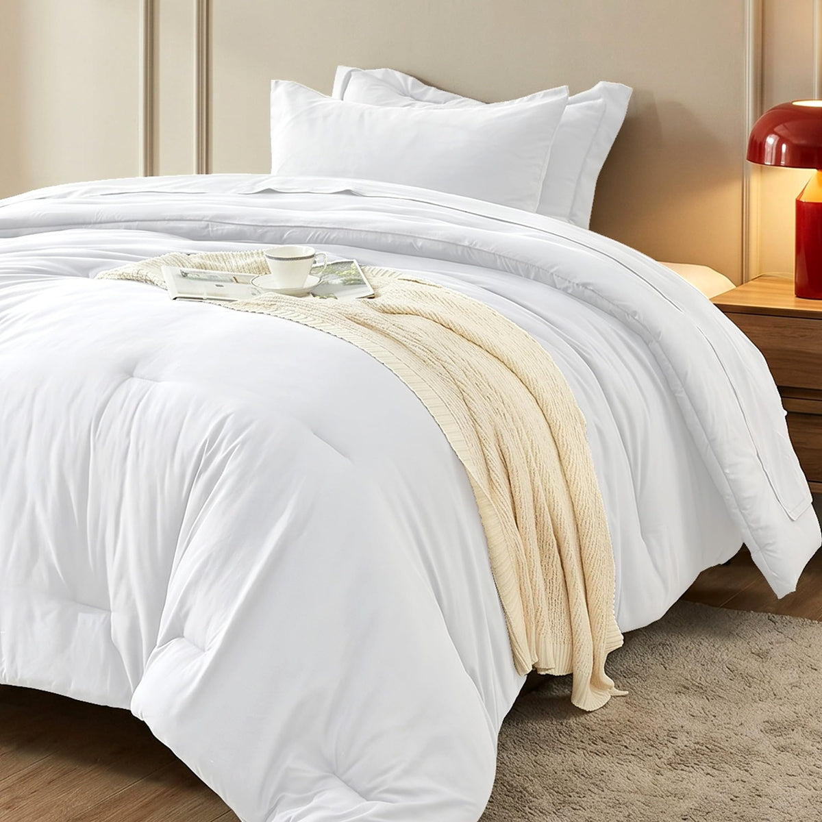 Oversized Queen Comforter Set 7 Pieces - Ultra-Soft Bed in a Bag, Cozy Luxury All Season Bedding Sets with Comforter, Flat Sheet, Fitted Sheet, 2 Pillow Shams & 2 Pillowcases, Navy Blue