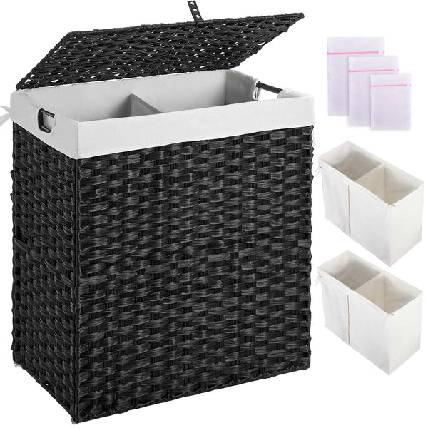 Wicker laundry hamper with lid, 130 L