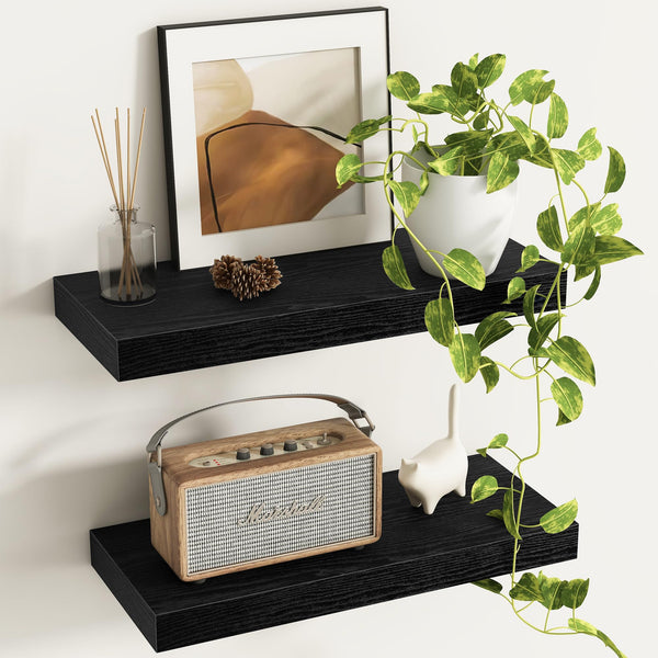 Fun Memories 24 Inch Floating Shelves for Wall, 9.3Inch Deep Floating Shelf, Extra Deeper & Thicker Wall Mounted Storage Shelf for Kitchen, Farmhouse, Walnut, 2 Pack