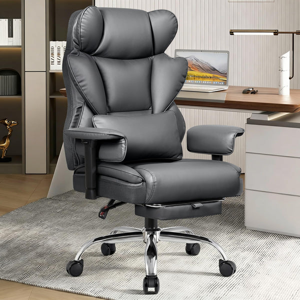 BESTFAIR Big and Tall Office Chair - 400 LBS Capacity Executive Chair with High Back & Footrest, Ergonomic Office Chair for Heavy People, Wide Padded Seat Computer Gaming Chair, Brown