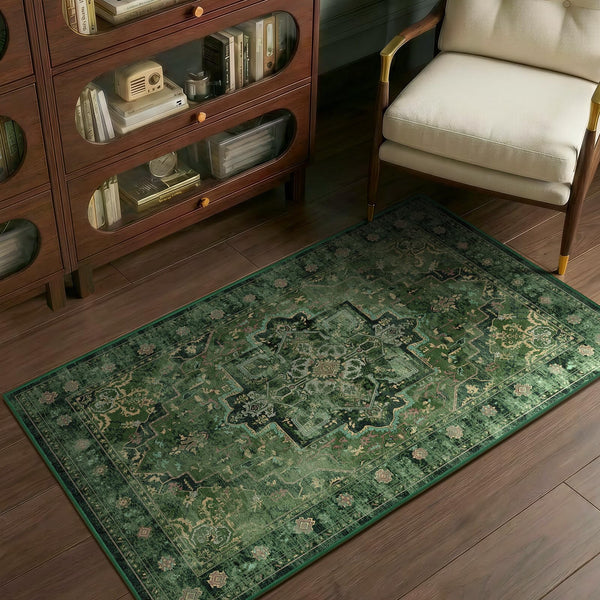 Teal 2x3 Washable Kitchen Rugs Non Slip, Boho Ultra Thin Door Mats Indoor Entrance, Vintage Medallion Classic Entryway Rug, Low Pile Small Rug for Inside Entry/Foyer/Bathroom/Bedside