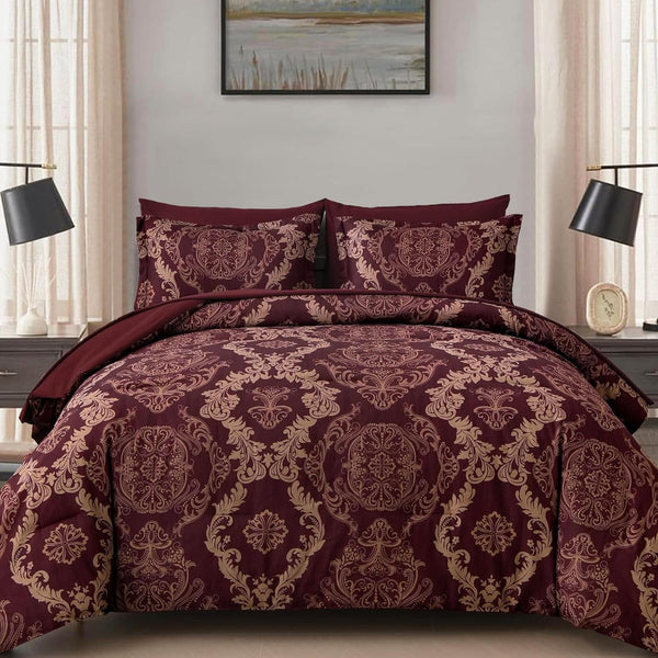 WONGS BEDDING Black Comforter Set King Size, Gold Damask Texture 7 Pieces Bed in a Bag Microfiber Comforter Bedding Sets -1 Comforter, 1 Flat Sheet, 1 Fitted Sheet, 2 Pillow Shams, 2 Pillowcases